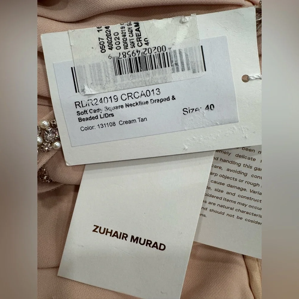 ZUHAIR MURAD Crystal-embellished draped cady gown Cream Maxi Dress